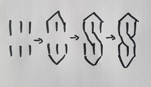 'Cool S' construction, pen on paper