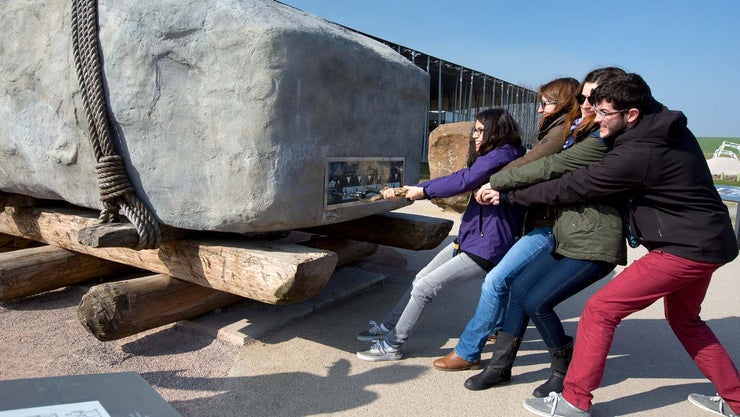 Pulling a giant sarsen at Stonehenge visitor centre